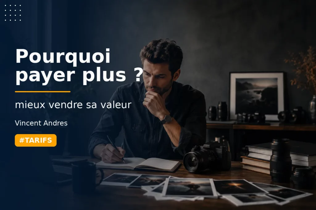 Photographe professionnel réfléchissant à la valeur de ses prestations et à ses tarifs.