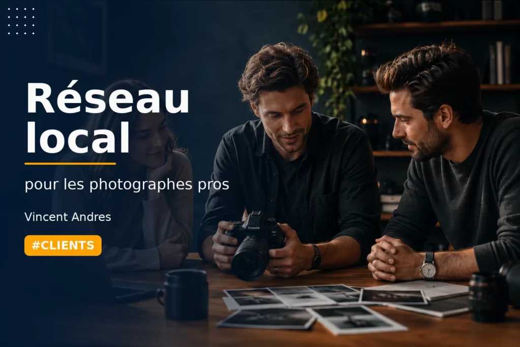 Photographe professionnel échangeant avec son réseau local pour développer son activité.